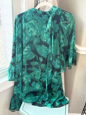 Calvin Klein Emerald Green Floral Tie-Neck Tunic